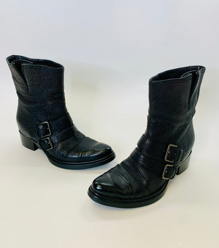 Miu Miu Black Double Buckle Motorcycle Boot Size 38