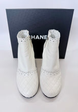 Load image into Gallery viewer, CHANEL White Leather Short CC Boots Size 37 1/2