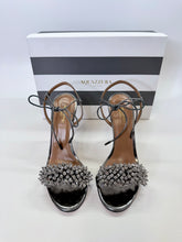 Load image into Gallery viewer, Aquazzura Monaco 105 Antracite Leather and Crystal Sandal Size 38 1/2