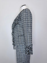 Load image into Gallery viewer, CHANEL Black and Ivory Houndstooth Fringe Finish Jacket Size 38