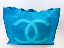 Load image into Gallery viewer, CHANEL Vintage Turquoise CC Chain Large Tote Bag