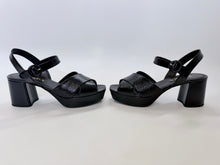 Load image into Gallery viewer, Prada Black Vernice Saffiano Leather Platform Sandals Size 38