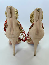 Load image into Gallery viewer, Aquazzura Queen of the Nile Beige Suede Embellished Sandals Size 38 1/2