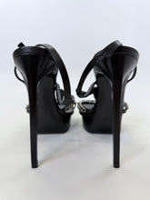 Load image into Gallery viewer, Saint Laurent Black Alice Silver Chain and Man Made Pearl T Strap Sandals Size 38 1/2