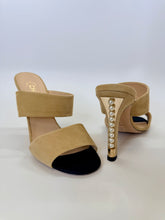 Load image into Gallery viewer, CHANEL Beige Suede and Man Made Pearl Mule Size 39 1/2