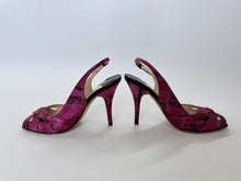 Load image into Gallery viewer, Jimmy Choo Pink and Black Snake Print Silk Slingback Sandal Size 37
