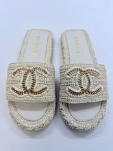 Load image into Gallery viewer, CHANEL Ivory CC Crochet Slide Sandals Size 40