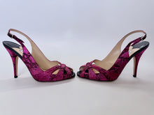 Load image into Gallery viewer, Jimmy Choo Pink and Black Snake Print Silk Slingback Sandal Size 37