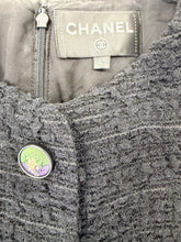 Load image into Gallery viewer, CHANEL Black Fantasy Tweed Dress With Purple And Green Lion CC Buttons Size 40