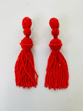 Load image into Gallery viewer, Oscar de la Renta Red Tassel Clip Earrings
