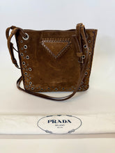 Load image into Gallery viewer, Prada Brown Scamosciato Whipstitched Logo Messenger Bag
