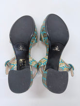 Load image into Gallery viewer, Prada Turquoise and Gold Metallic Sandals Size 38 1/2