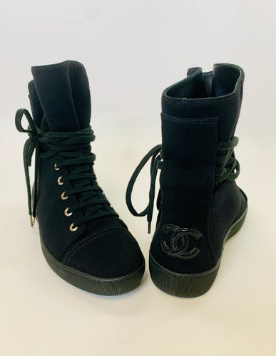 CHANEL Black CC Sneaker Boot Size 38