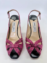 Load image into Gallery viewer, Jimmy Choo Pink and Black Snake Print Silk Slingback Sandal Size 37