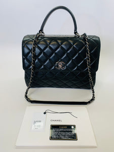 CHANEL Large Black Flap Bag With Handle