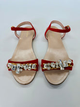 Load image into Gallery viewer, Miu Miu Red Suede and Crystal Sandals Sizes 38