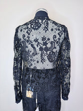 Load image into Gallery viewer, Self Portrait Black Lace Pussy Bow Shirt Size 4