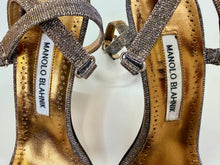 Load image into Gallery viewer, Manolo Blahnik Gold Metallic Glitter Newfi Sandal Size 38 1/2