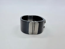 Load image into Gallery viewer, CHANEL Black Resin Crystal CC Cuff Ruthenium Metal Hardware