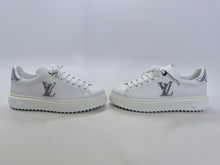 Load image into Gallery viewer, Louis Vuitton Time Out White Leather and Crystal LV Monogram Lace Up Sneakers Size 37