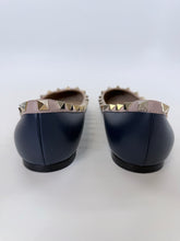 Load image into Gallery viewer, Valentino Garavani Navy Blue Rockstud Flats Size 39 1/2