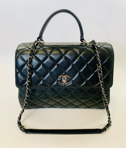 CHANEL Large Black Flap Bag With Handle