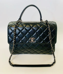 CHANEL Large Black Flap Bag With Handle