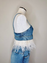 Load image into Gallery viewer, Iro Laura Blue Vintage Denim and Feather Top Size 38
