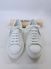 Load image into Gallery viewer, Louis Vuitton Time Out White Leather and Crystal LV Monogram Lace Up Sneakers Size 37