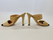 Load image into Gallery viewer, CHANEL Beige Suede and Man Made Pearl Mule Size 39 1/2