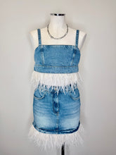 Load image into Gallery viewer, Iro Louise Blue Vintage Denim and Feather Skirt Size 36