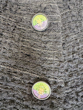 Load image into Gallery viewer, CHANEL Black Fantasy Tweed Dress With Purple And Green Lion CC Buttons Size 40