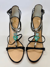 Load image into Gallery viewer, Giuseppe Zanotti Black Leather and Crystal Strappy Sandals Size 38