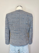 Load image into Gallery viewer, CHANEL Blue and Brown Tweed CC Button Jacket Size 42