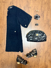 Load image into Gallery viewer, CHANEL Black Fantasy Tweed Dress With Purple And Green Lion CC Buttons Size 40