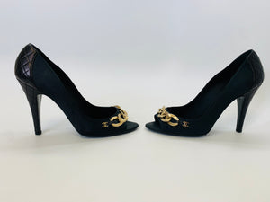 CHANEL Black CC and Chain Pumps Size 39 1/2