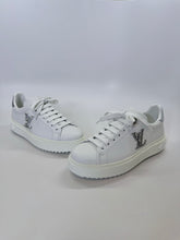 Load image into Gallery viewer, Louis Vuitton Time Out White Leather and Crystal LV Monogram Lace Up Sneakers Size 37