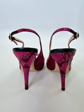 Load image into Gallery viewer, Jimmy Choo Pink and Black Snake Print Silk Slingback Sandal Size 37