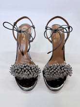 Load image into Gallery viewer, Aquazzura Monaco 105 Antracite Leather and Crystal Sandal Size 38 1/2