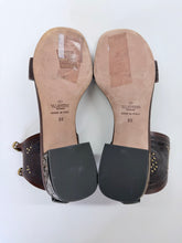 Load image into Gallery viewer, Valentino Garavani Chocolate Leather Hammered Metal Sandals Size 38