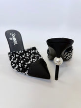 Load image into Gallery viewer, CHANEL Tweed and Man Made Pearl Mules Size 39 1/2