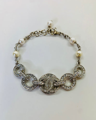 CHANEL CC Crystal and Man Made Pearl Bracelet