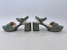 Load image into Gallery viewer, Prada Turquoise and Gold Metallic Sandals Size 38 1/2