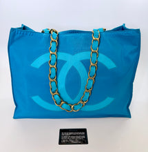 Load image into Gallery viewer, CHANEL Vintage Turquoise CC Chain Large Tote Bag