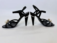 Load image into Gallery viewer, CHANEL Black Crystal and Man Made Pearl Sandals Size 39 1/2