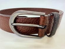 Load image into Gallery viewer, Brunello Cucinelli Brown Glossy Hammered Leather Belt With Silver Precious Size M