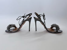 Load image into Gallery viewer, Aquazzura Monaco 105 Antracite Leather and Crystal Sandal Size 38 1/2