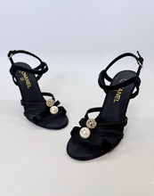 Load image into Gallery viewer, CHANEL Black Crystal and Man Made Pearl Sandals Size 39 1/2