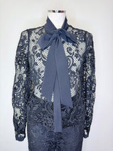 Load image into Gallery viewer, Self Portrait Black Lace Pussy Bow Shirt Size 4