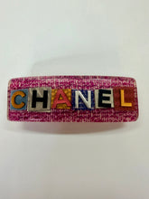 Load image into Gallery viewer, CHANEL Pink Tweed Resin CHANEL Letters Barrette
